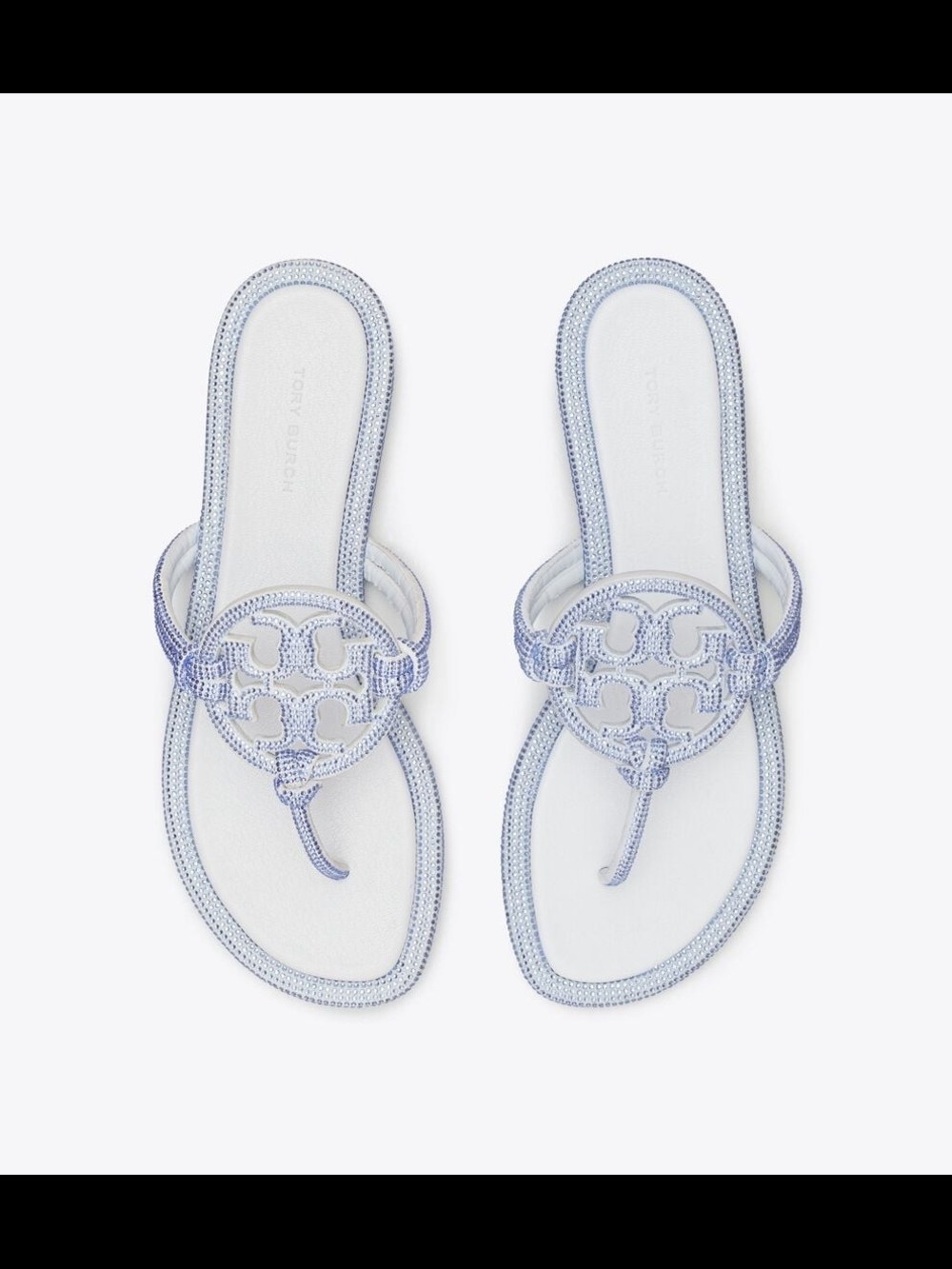 Tory Burch Miller Pavé Summit Pale Blue Braided Logo Knot Thong Sandals